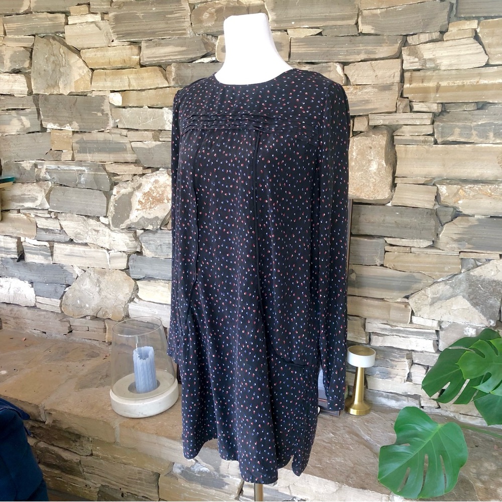 SEZANE 100% Silk long sleeve polka dark blue dress
